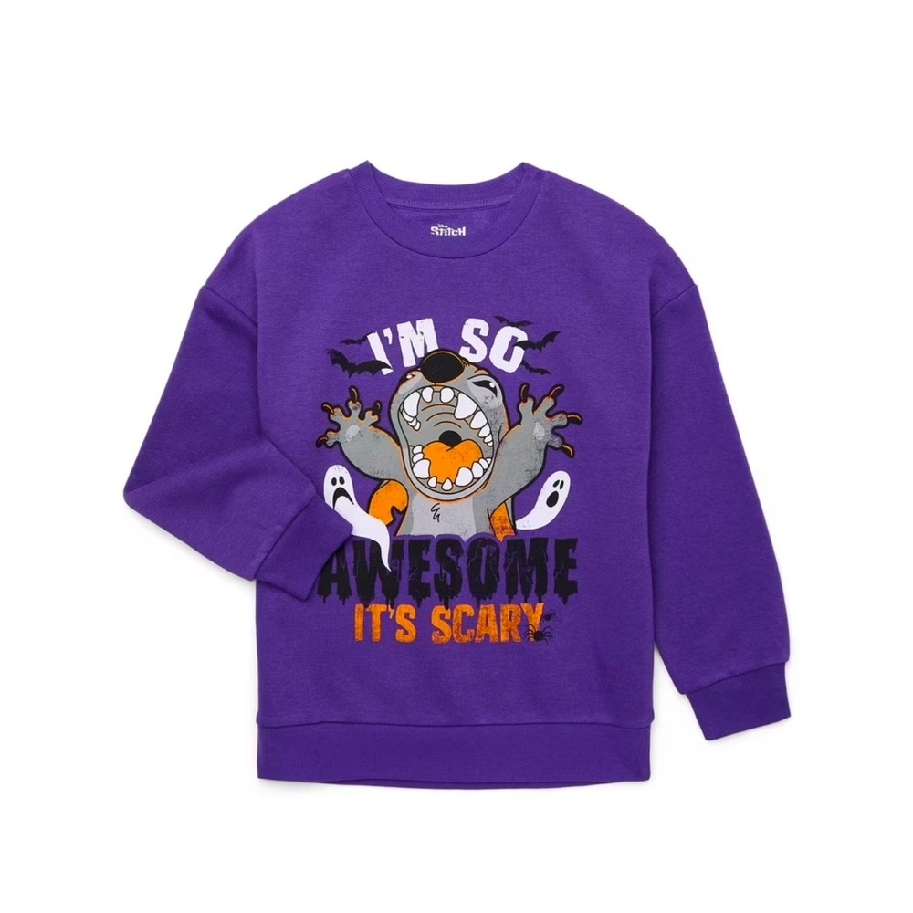 Disney Stitch Halloween Sweatshirt Purple Kids Size S 6-7